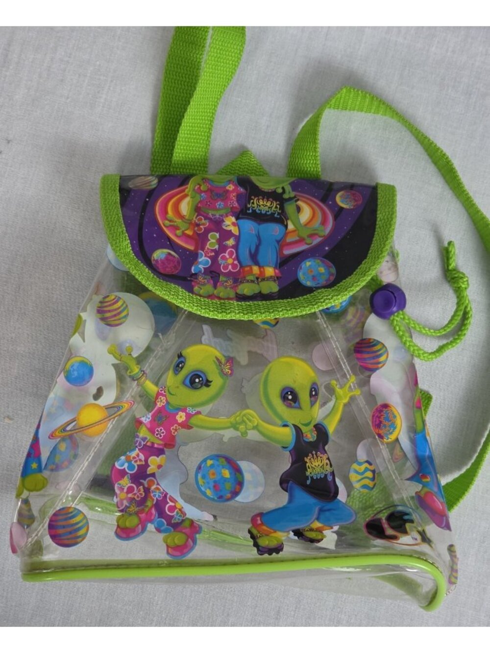 LISA FRANK Zoomer & Zorbie Aliens Clear Mini Backpack Vtg 90s RARE Kids Collect